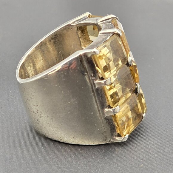 VTG Sterling Silver 9 Citrine Gemstone Ring Sz 6 Emerald Cut Statement Jewelry - Picture 6 of 13